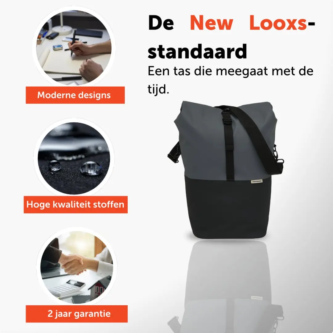 New Looxs Nyborg Single Fietstas - 13 inch Laptopvak 17L - Zwart/Grijs - afbeelding 6 van 6