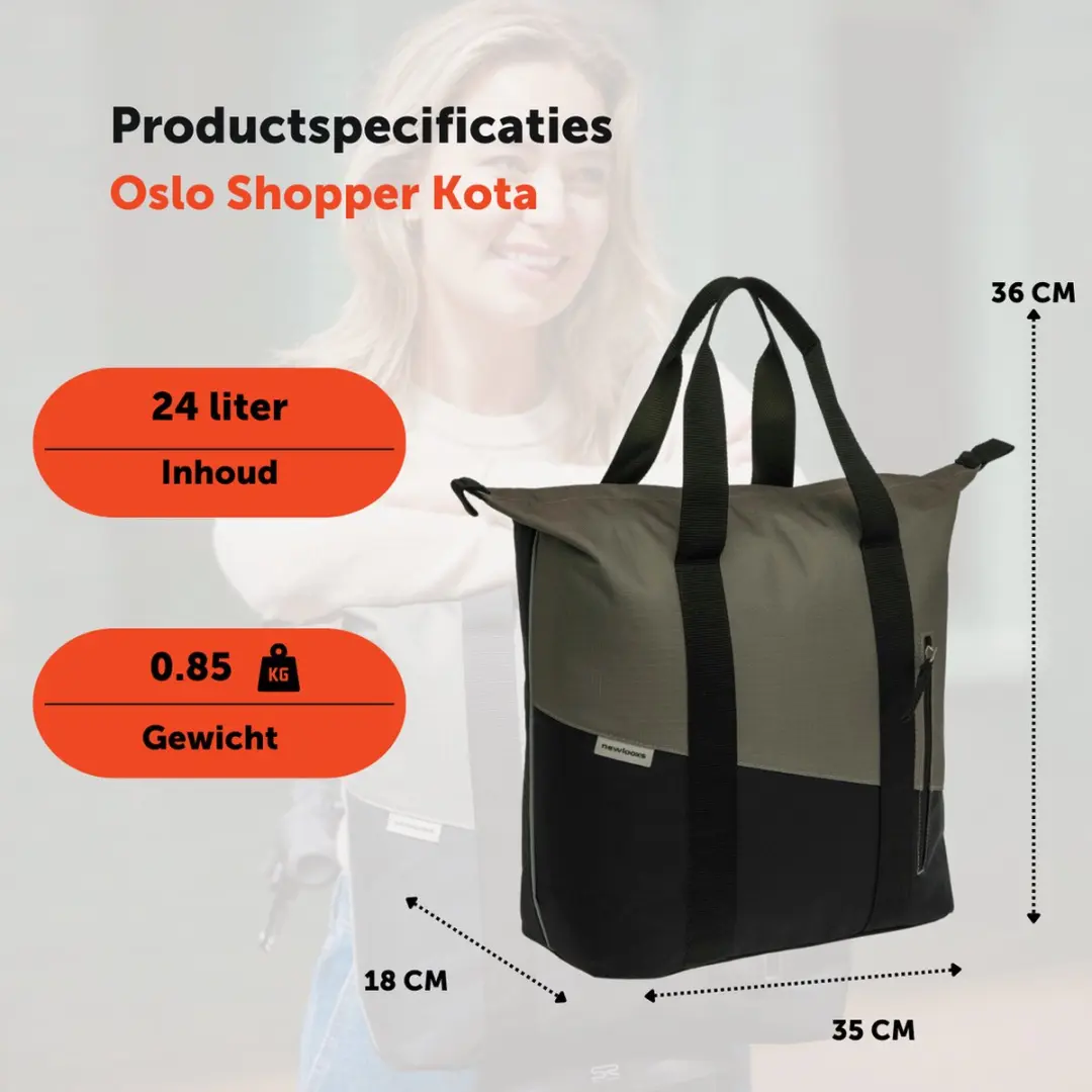 New Looxs Oslo Kota Fietstas - 24L - Black-Green - afbeelding 2 van 6