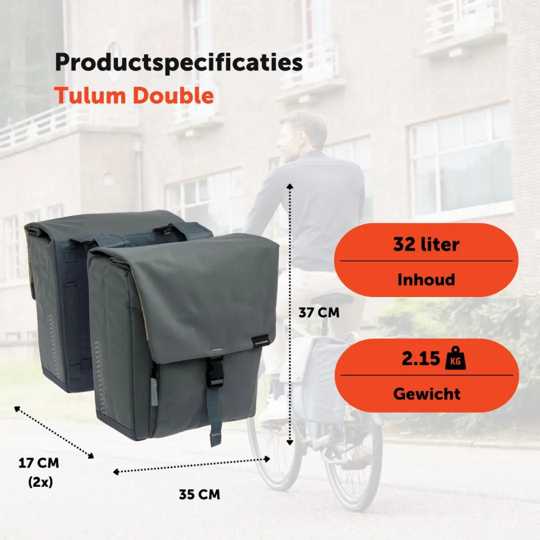 New Looxs Tulum Double Dubbele Fietstas 32L - Grijs-Groen - afbeelding 2 van 6