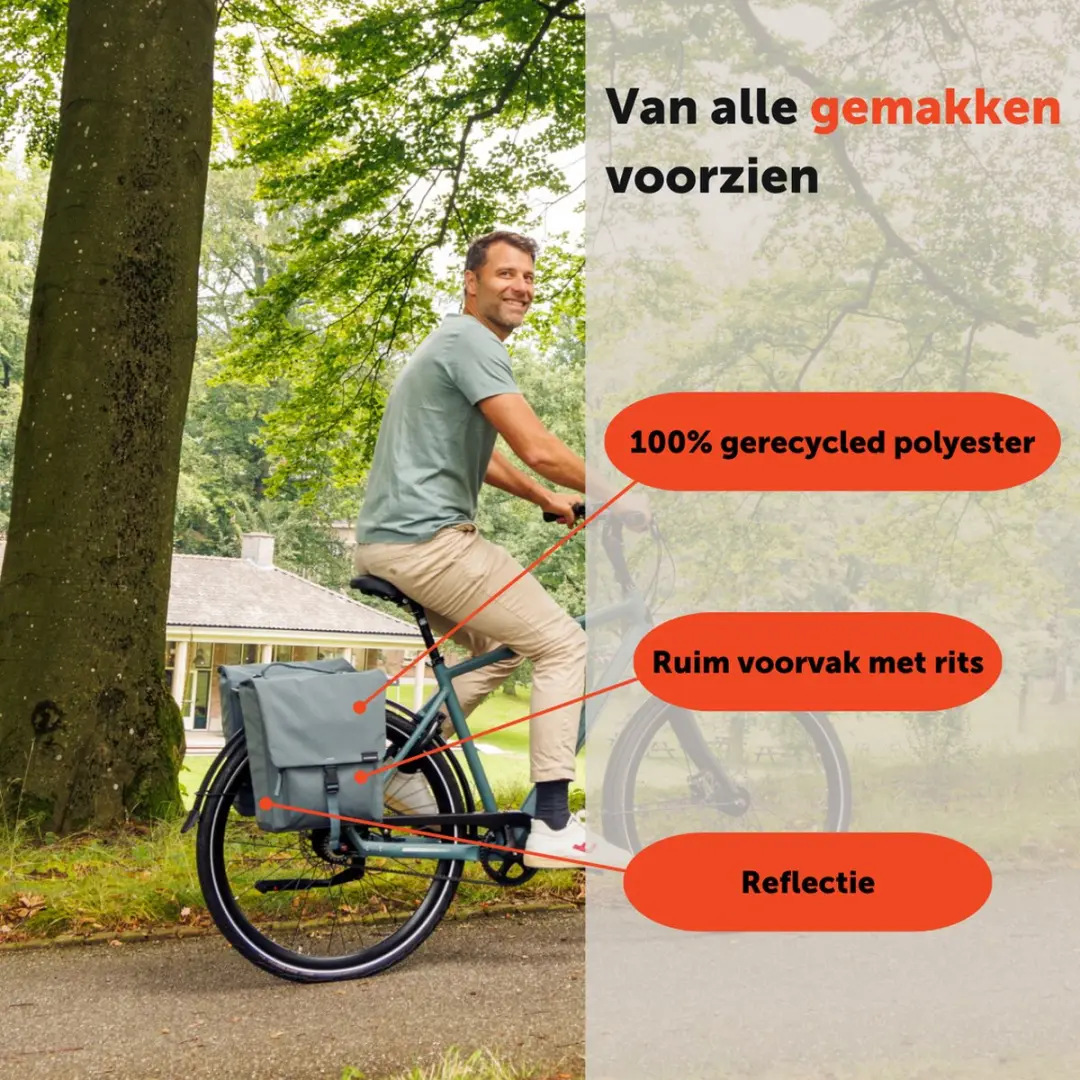 New Looxs Tulum Double Dubbele Fietstas 32L - Grijs-Groen - afbeelding 3 van 6
