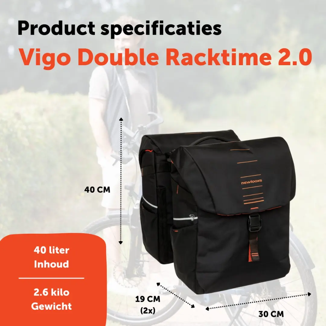 New Looxs Vigo Double Racktime 2 Dubbele Fietstas 40L - Zwart Oranje