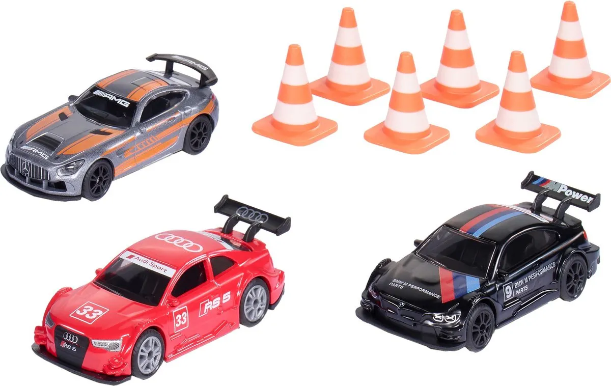 SIKU 6331 Cadeauset Race - Mercedes-AMG GT4/Audi RS 5/Bmw M4 - 6 Verkeerskegels