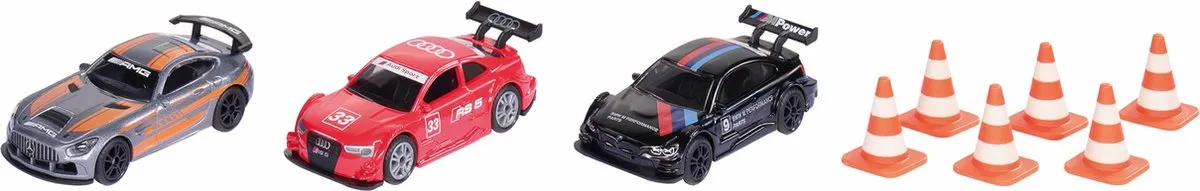 SIKU 6331 Cadeauset Race - Mercedes-AMG GT4/Audi RS 5/Bmw M4 - 6 Verkeerskegels