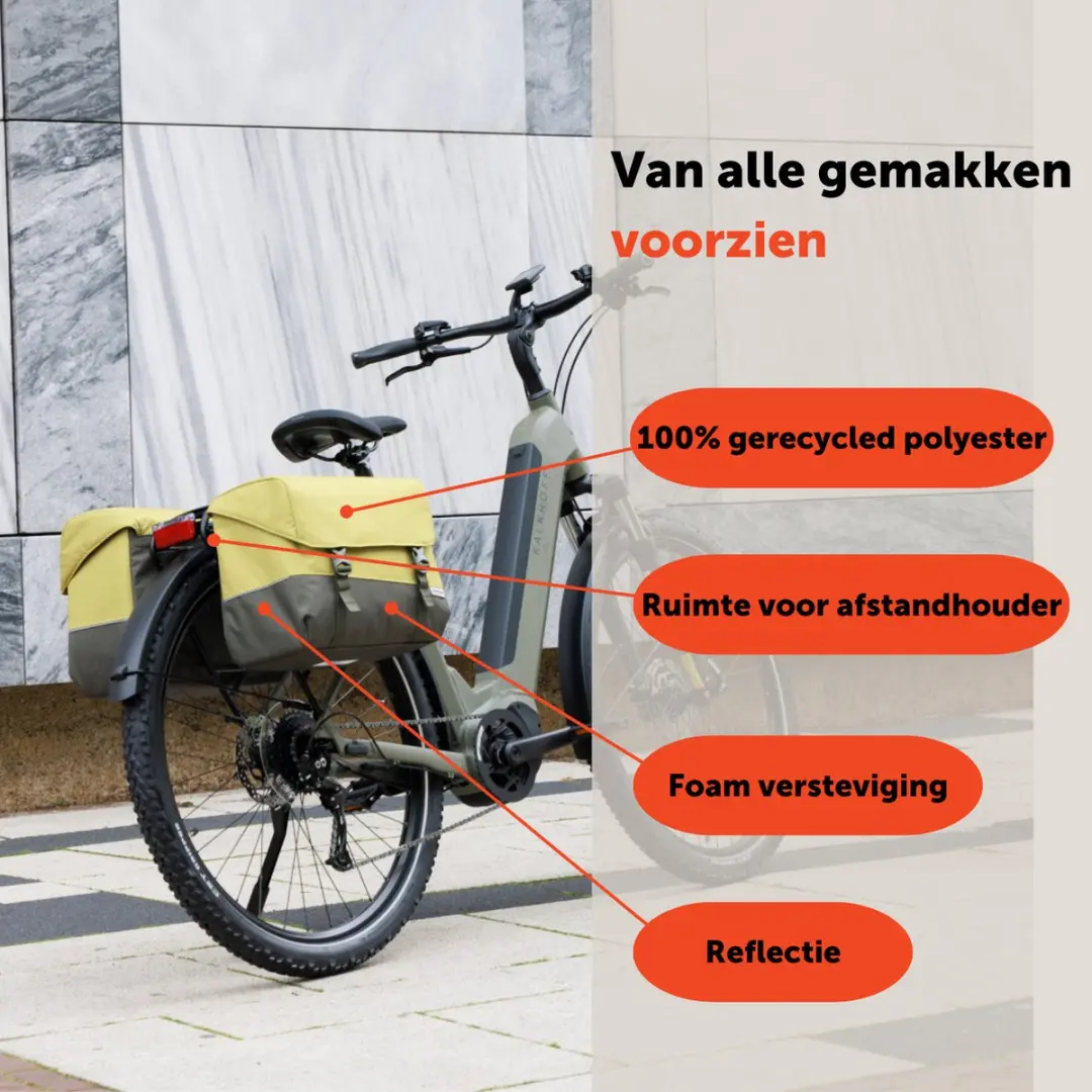 New Looxs Oslo Joli Double Dubbele Fietstas 37L - Olive/Yellow