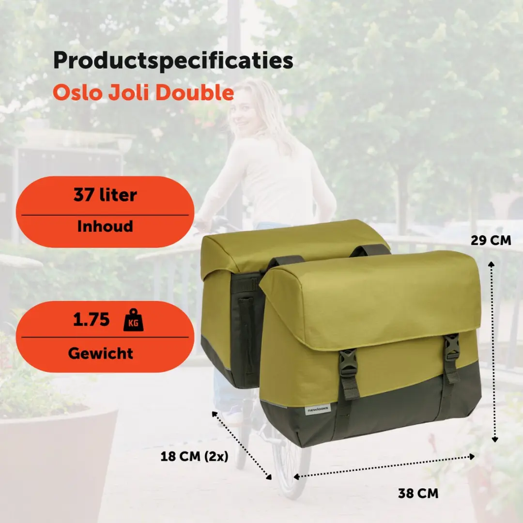 New Looxs Oslo Joli Double Dubbele Fietstas 37L - Olive/Yellow