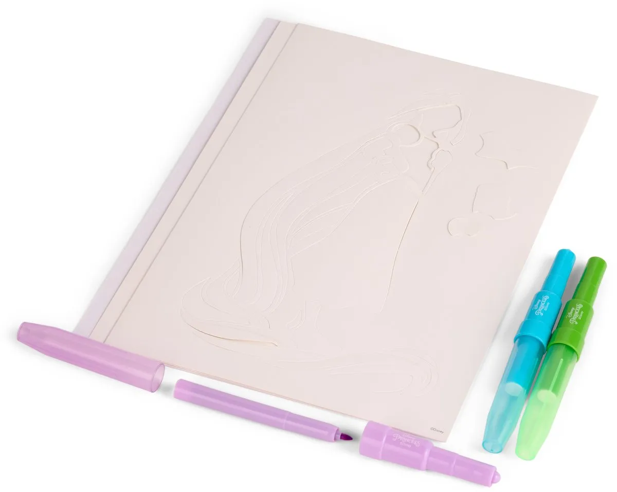 Disney Princess Spray Pen Set - 3 Sjablonen & Blaaspennen - Multikleur