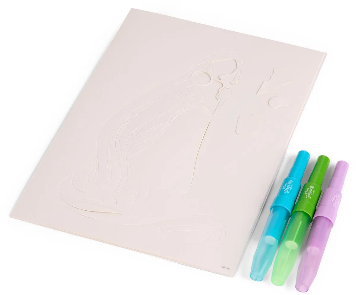 Disney Princess Spray Pen Set - 3 Sjablonen & Blaaspennen - Multikleur