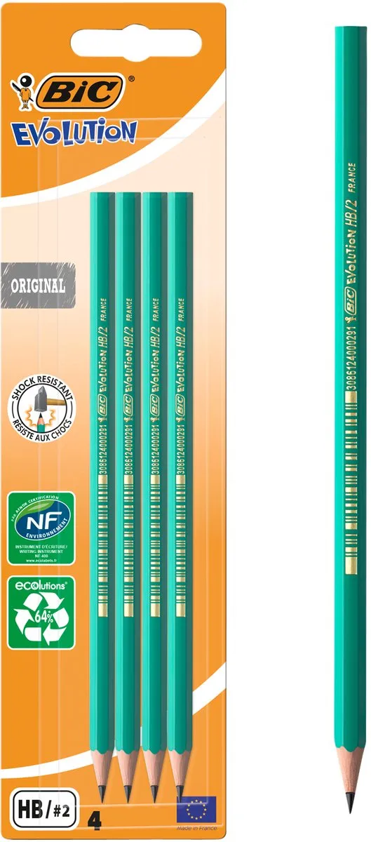 Bic Conté Ecolutions Evolution Potlood - Grijs - 4 Stuks