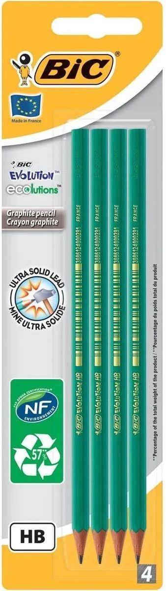 Bic Conté Ecolutions Evolution Potlood - Grijs - 4 Stuks