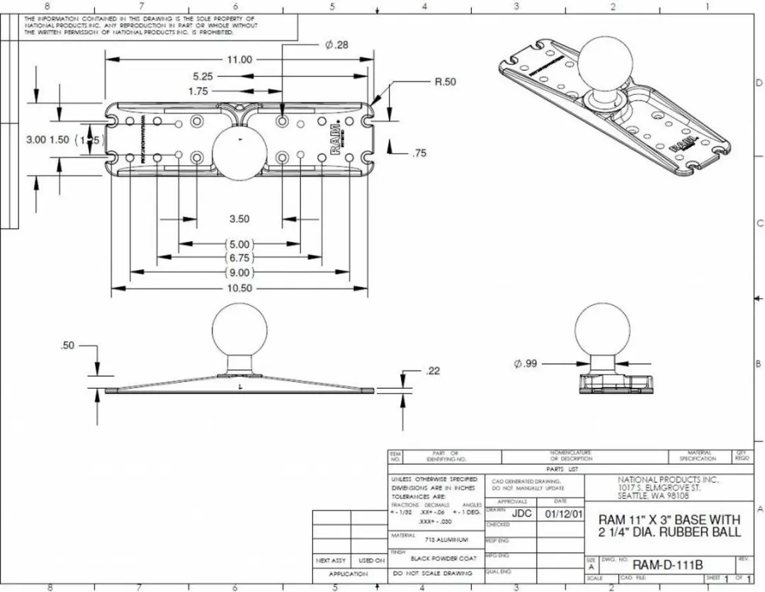 RAM Mounts D-Kogel Base RAM-D-111BU - Zwart - afbeelding 2 van 2