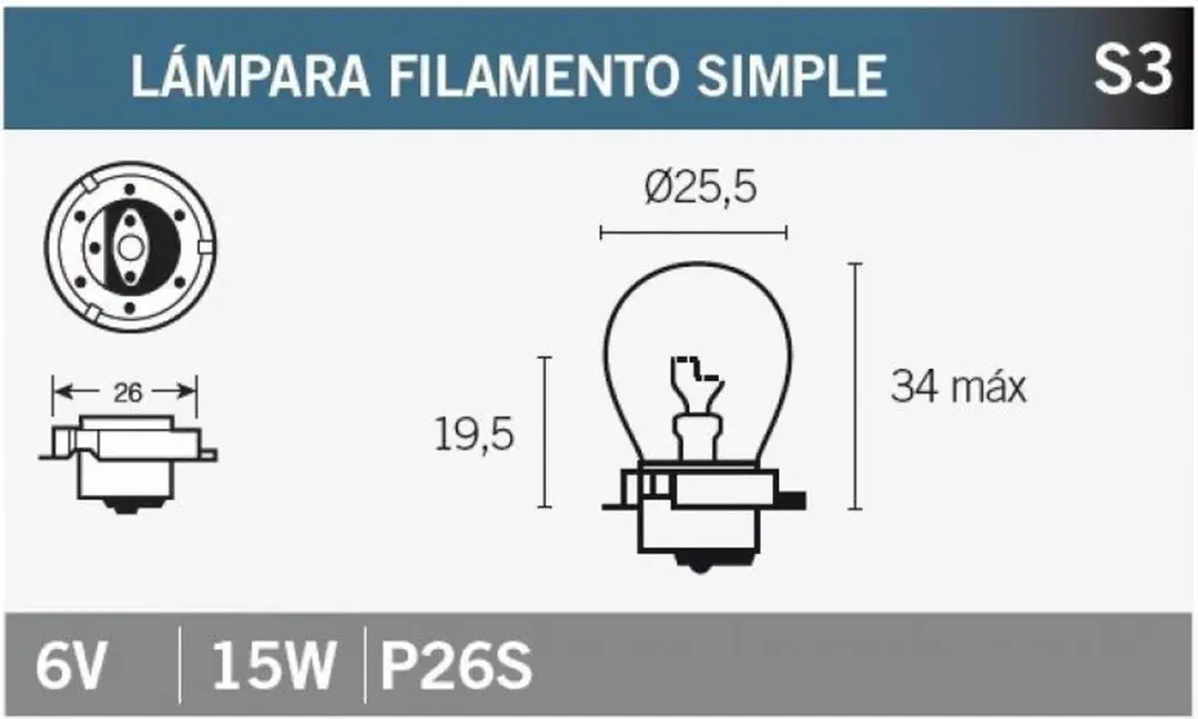 lamp 6v 15w basis p26s vicma voor bromfiets motorfiets auto nieuw