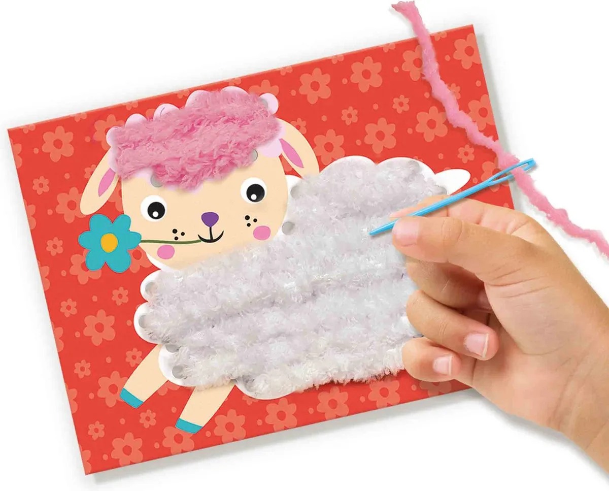 SES Creative Fluffy Dieren Borduren - 6 Stevige Kaarten