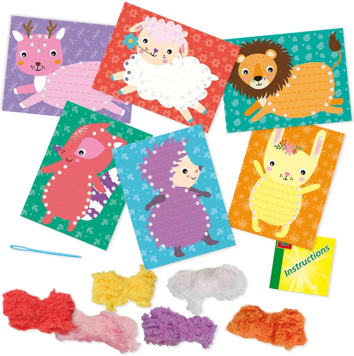 SES Creative Fluffy Dieren Borduren - 6 Stevige Kaarten