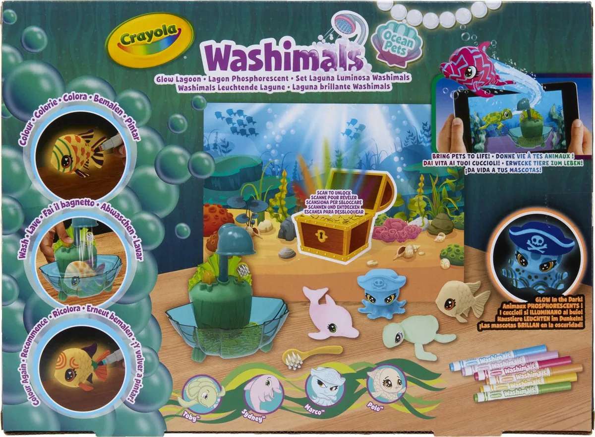 Crayola Washimals Ocean Glow Pets Set - 4 Dieren + 6 Viltstiften