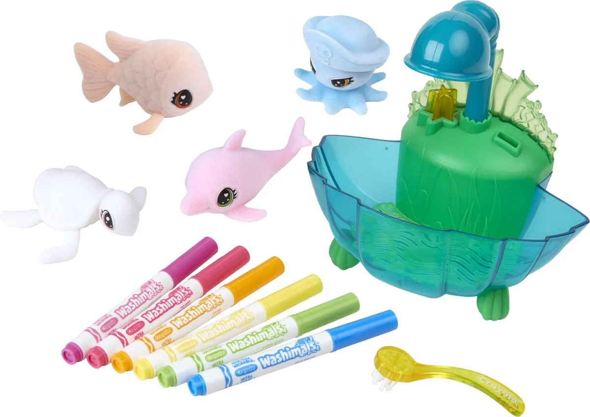 Crayola Washimals Ocean Glow Pets Set - 4 Dieren + 6 Viltstiften