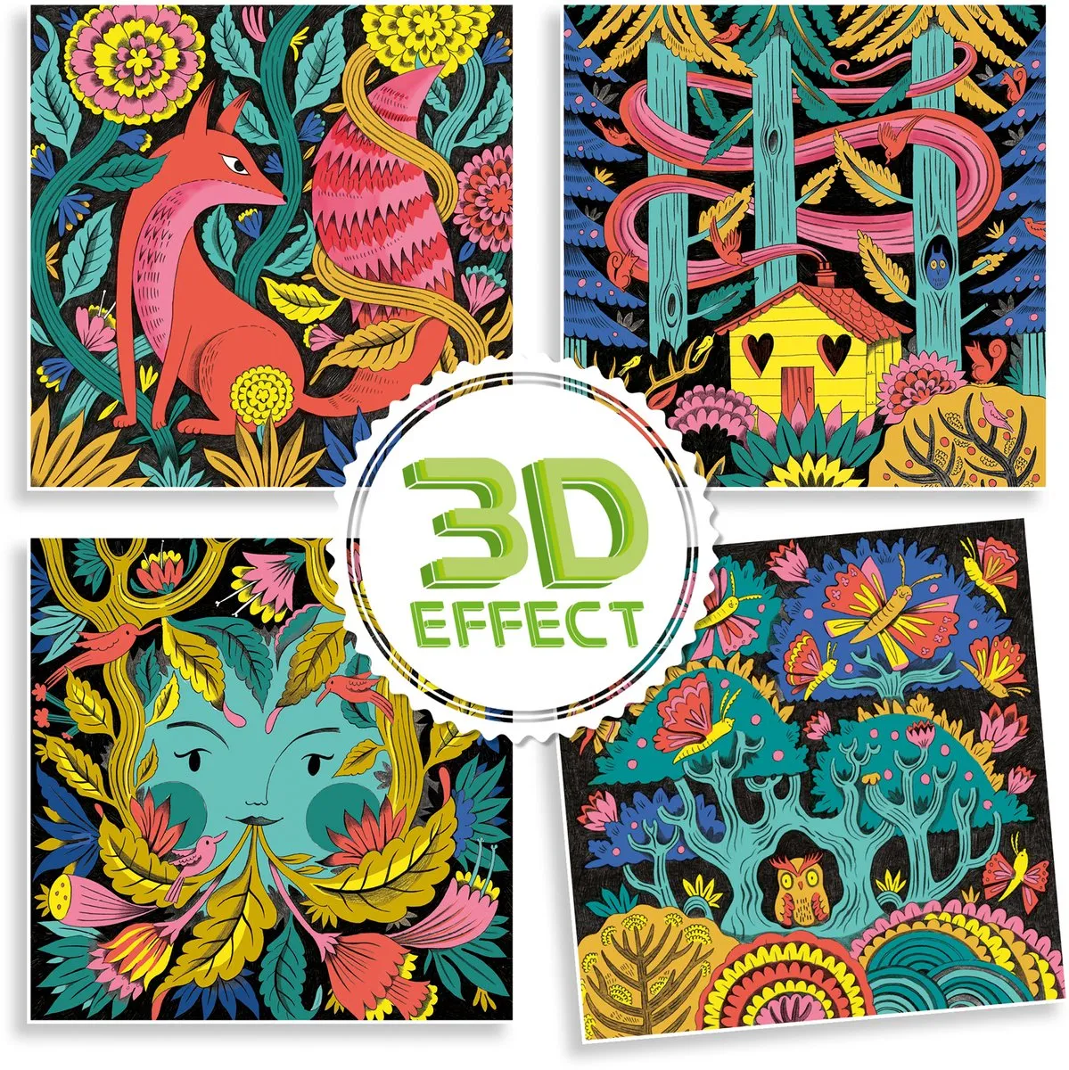 Djeco Fantasy Forest Kleuren met 3D-effect - 4 Stuks