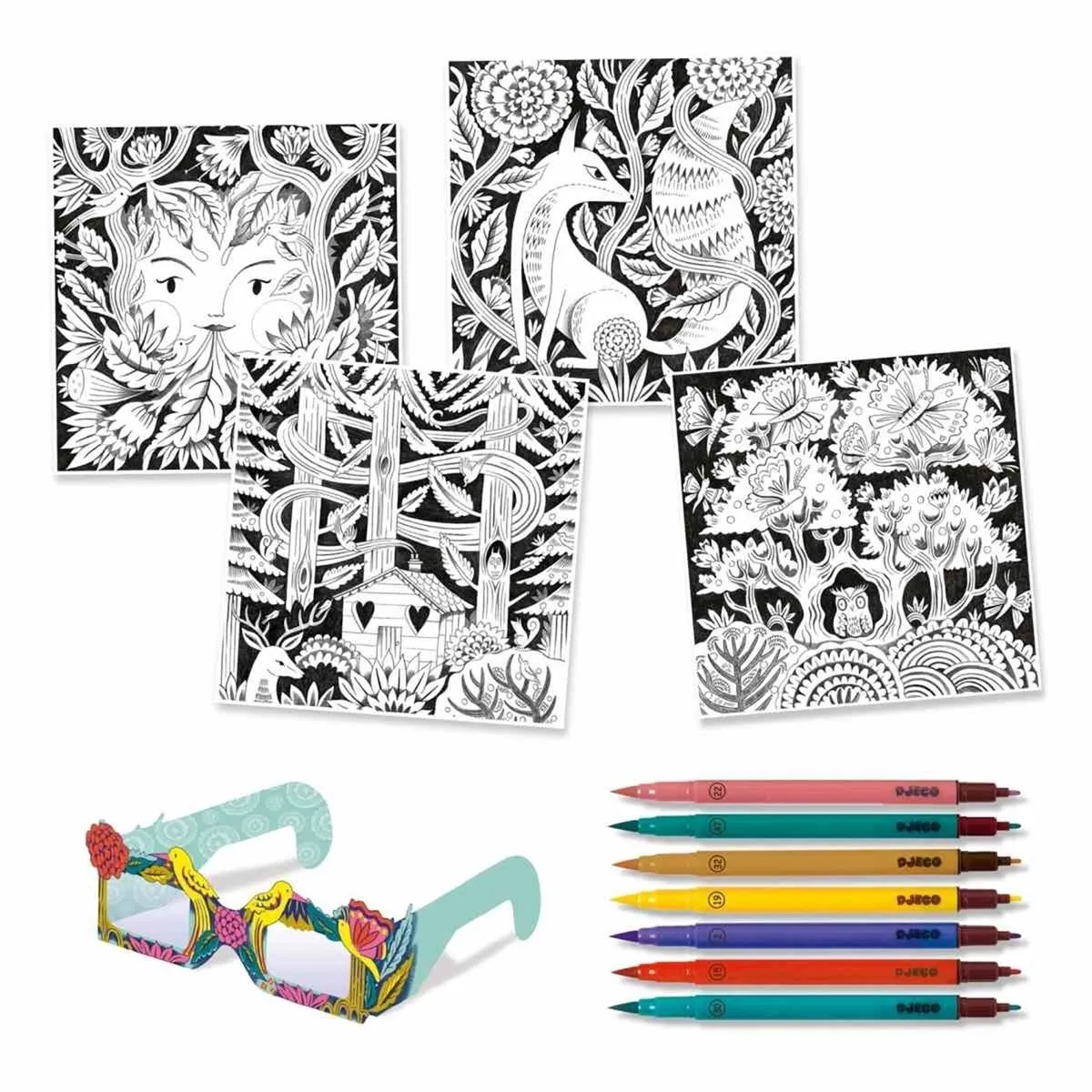 Djeco Fantasy Forest Kleuren met 3D-effect - 4 Stuks