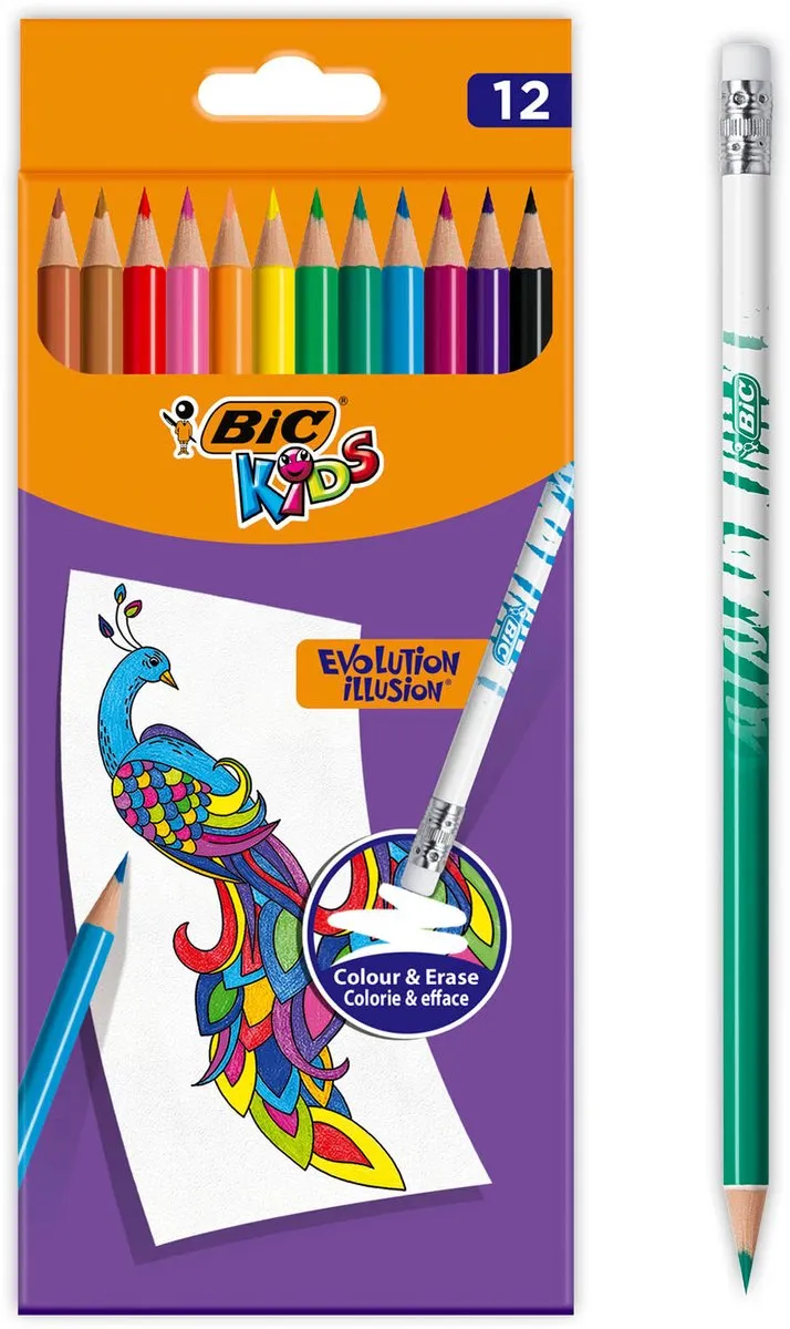 Bic Kids Evolution Illusion Uitwisbare Kleurpotloden - 12 Stuks