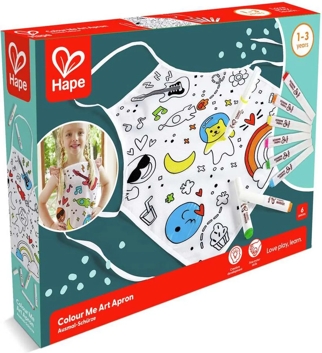 Hape Kleur Mij Kunstschort - 6 Stiften Wit