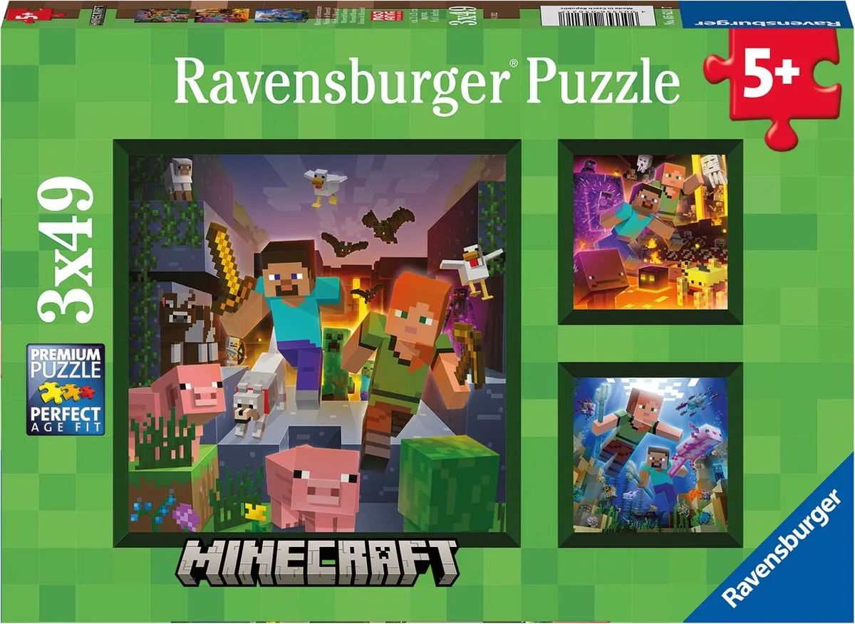 Ravensburger Minecraft Biomes Legpuzzel 49 Stuks - 3x49 Stuks