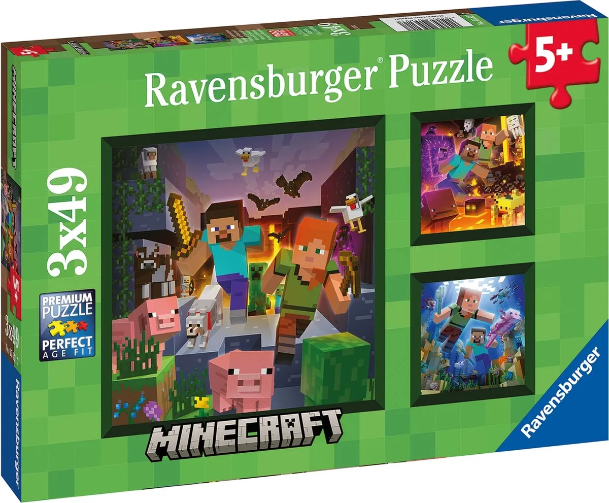 Ravensburger Minecraft Biomes Legpuzzel 49 Stuks - 3x49 Stuks