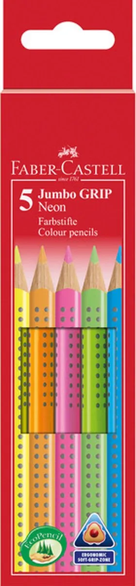 Faber-Castell Jumbo Grip Kleurpotloden 5 Stuks - 15 Kleuren