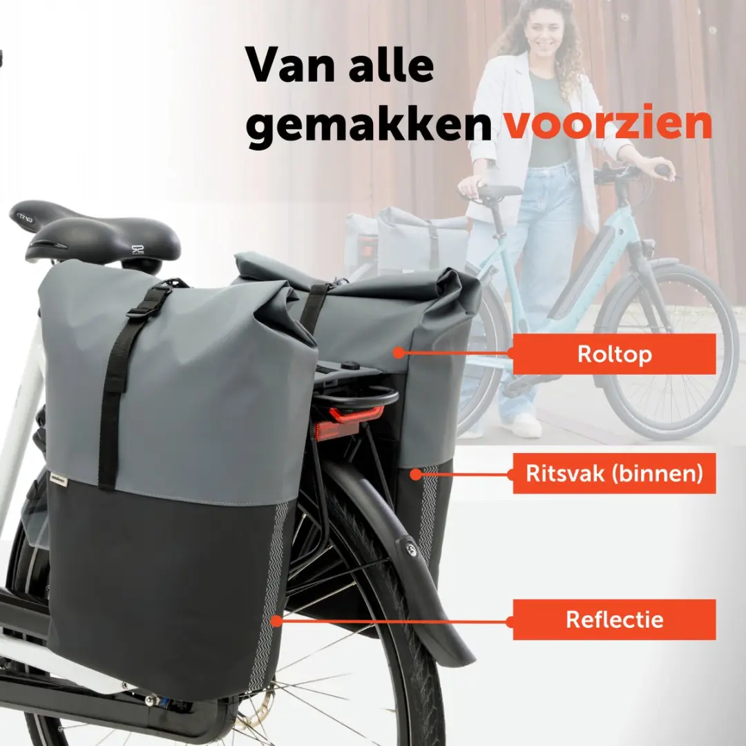 New Looxs Nyborg Double Dubbele Fietstas 34L - MIK Adapter - Zwart/Grijs - afbeelding 5 van 6