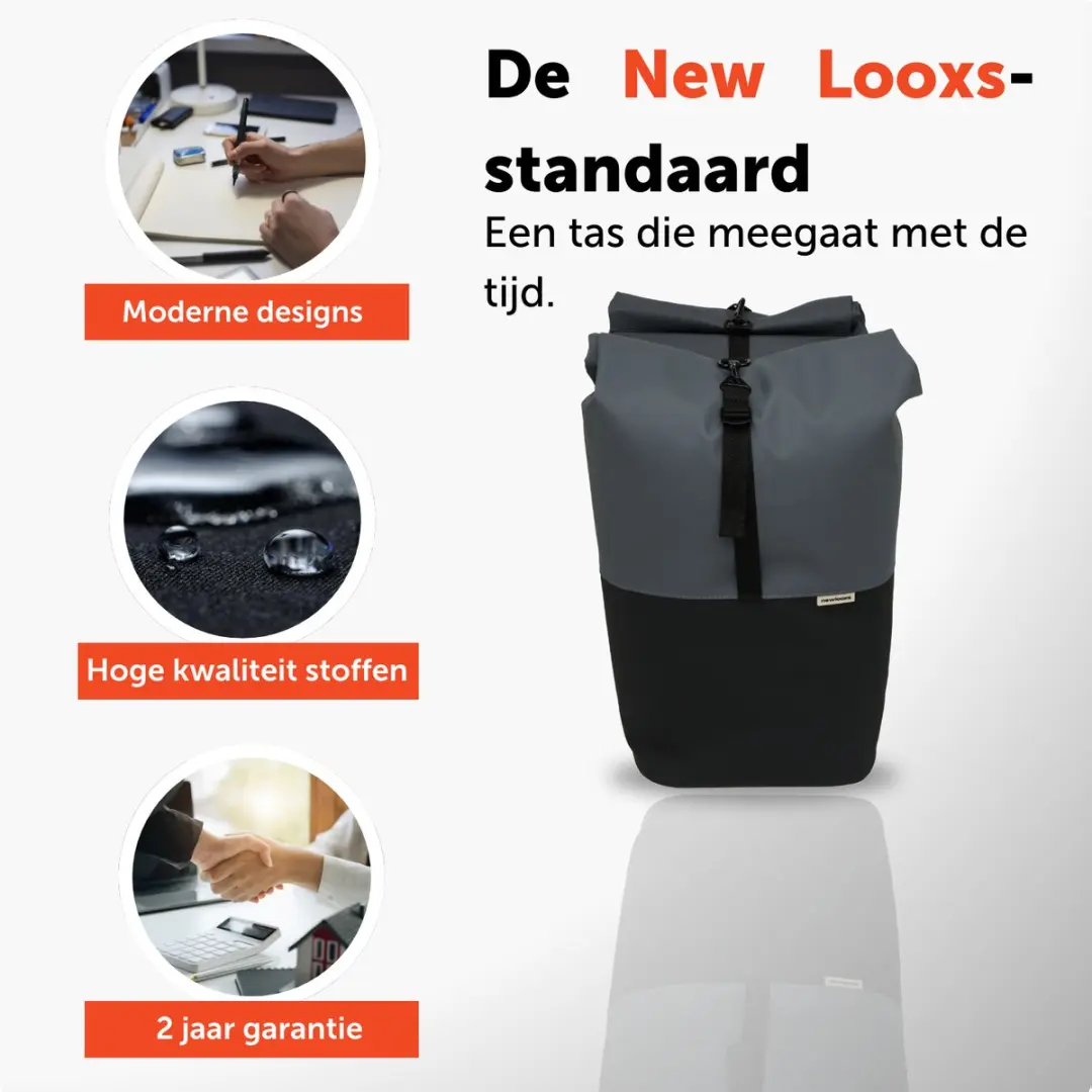 New Looxs Nyborg Double Dubbele Fietstas 34L - MIK Adapter - Zwart/Grijs - afbeelding 6 van 6