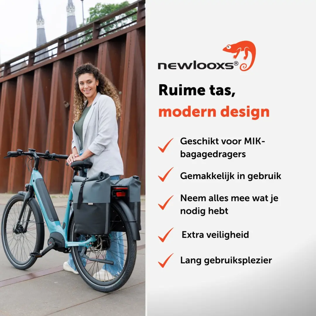 New Looxs Nyborg Double Dubbele Fietstas 34L - MIK Adapter - Zwart/Grijs - afbeelding 2 van 6