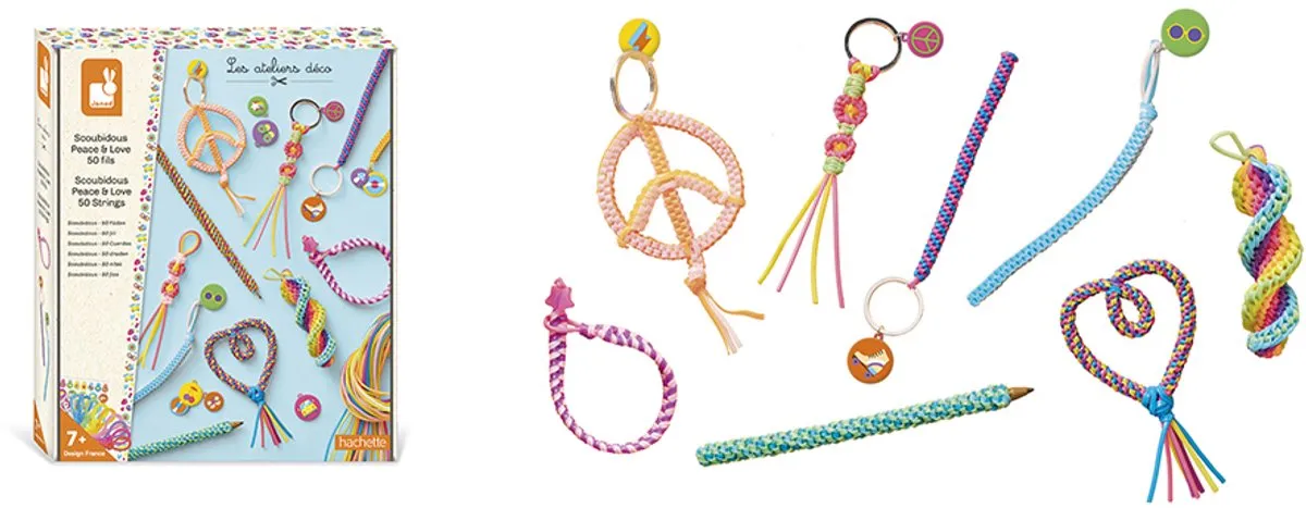 Janod Peace & Love Scoubidou Knutselpakket - 50 Stuks Multicolor - afbeelding 6 van 6
