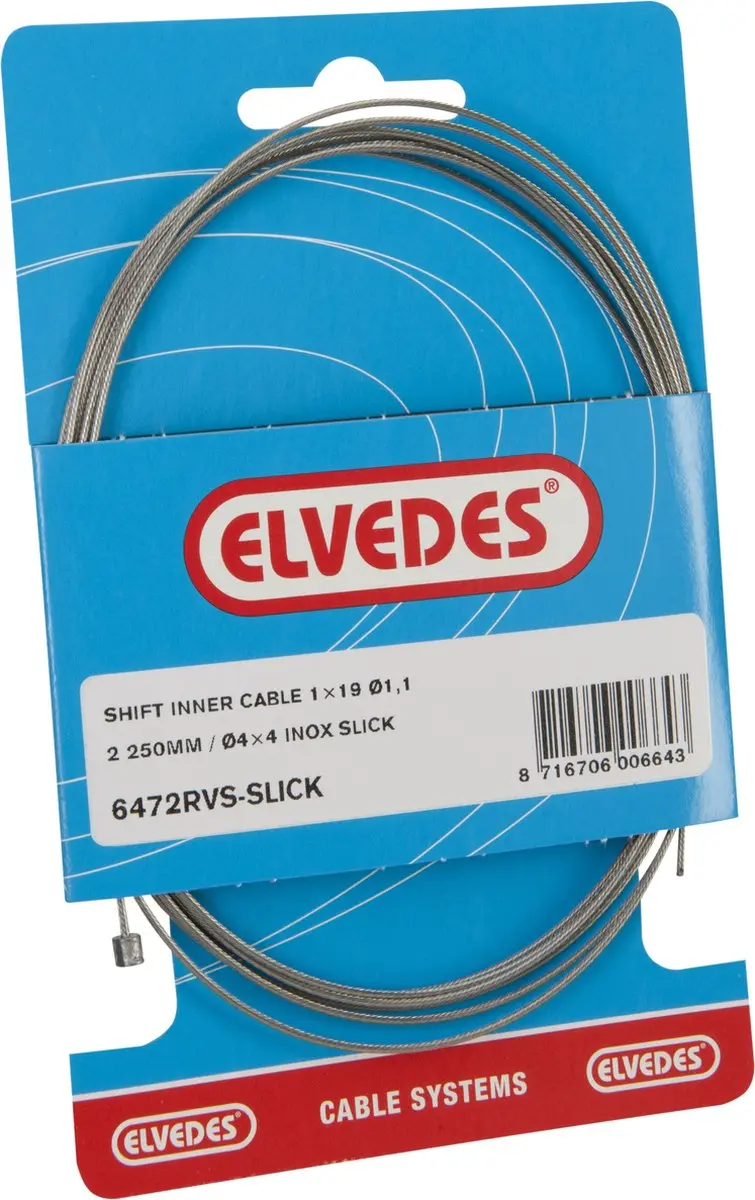 Schakel binnenkabel Elvedes 2250mm RVS slick ø1,1mm Shimano / Sram N-nippel (op