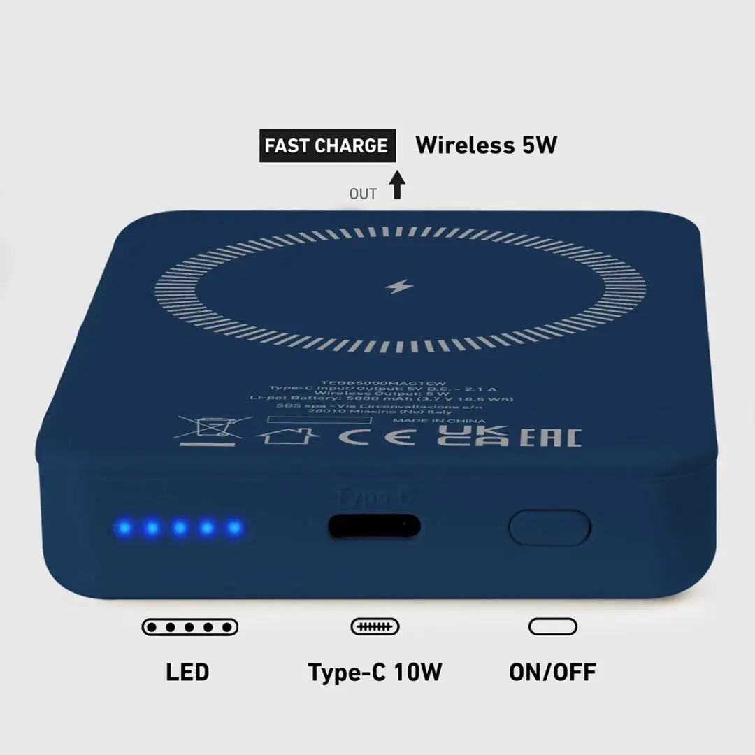 SBS TEBB5000MAG1CB Powerbank 5000mAh MagSafe - Blauw - afbeelding 6 van 6