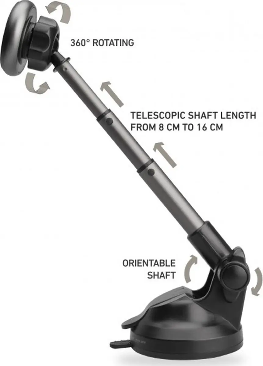 SBS Telescopic Zuignap Telefoonhouder Auto TESUPMAGEXT - Zwart