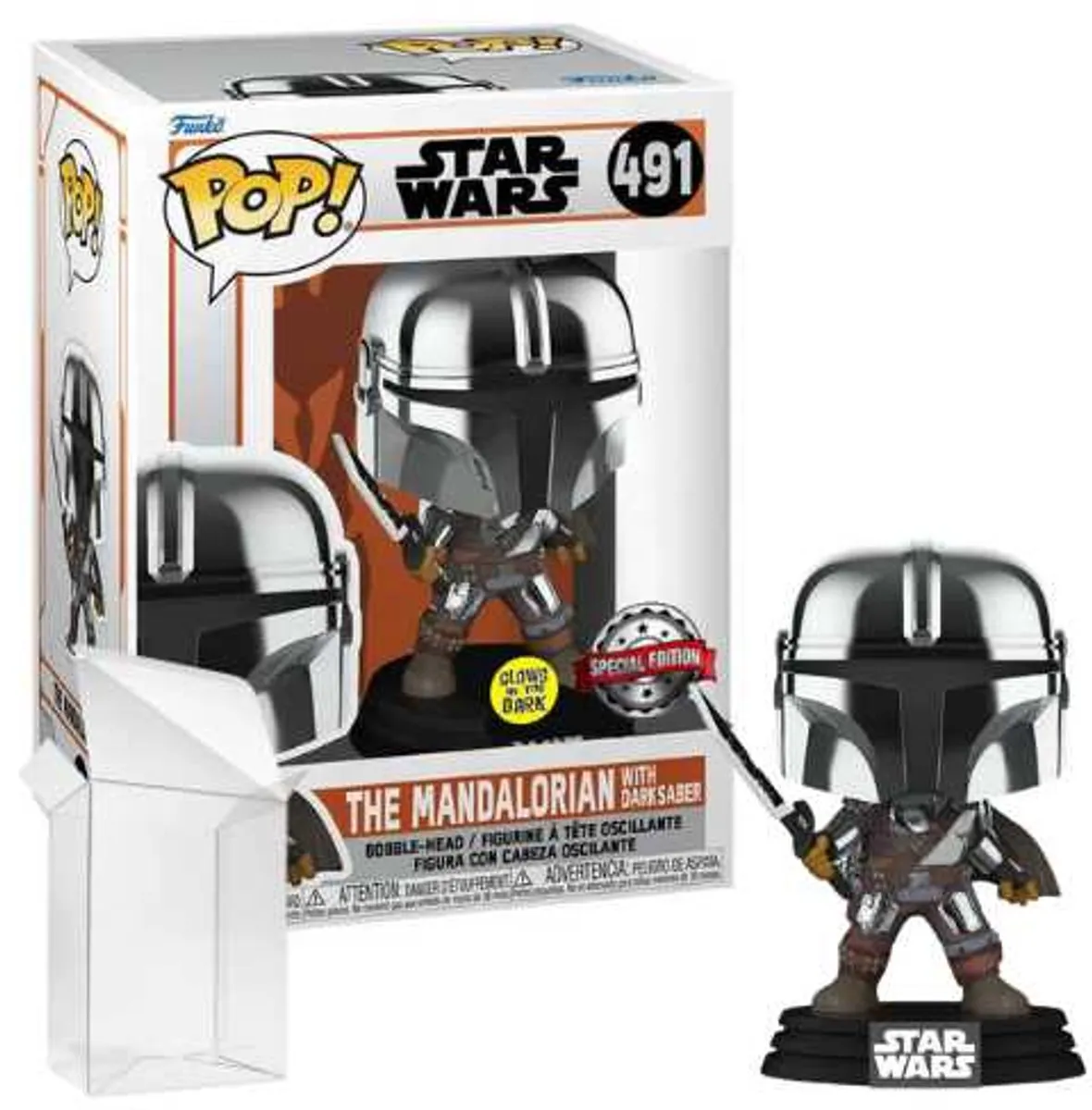 Funko Pop! Mandalorian Mando met Darksaber Glow in the Dark 9cm - afbeelding 6 van 6