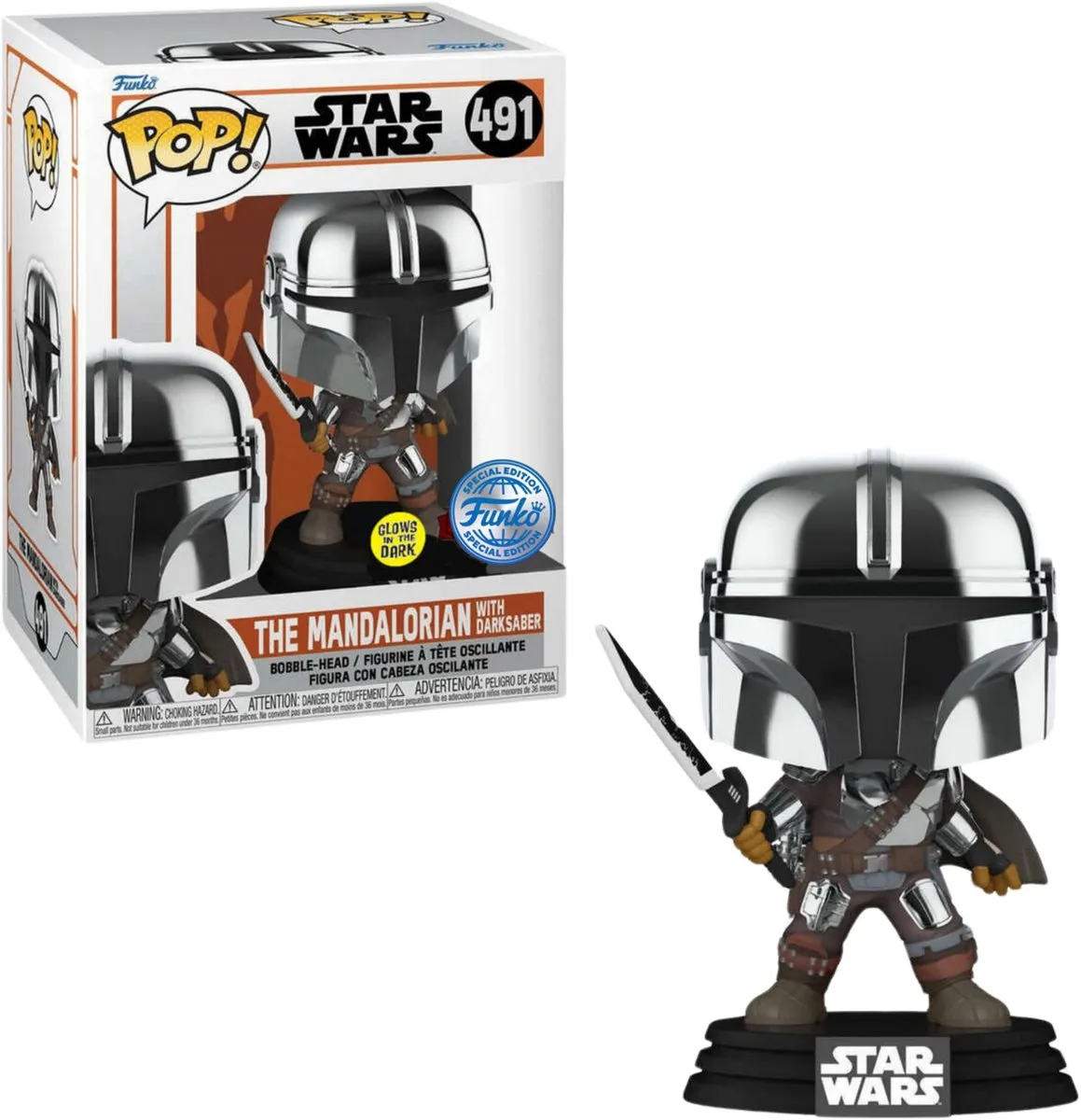 Funko Pop! Mandalorian Mando met Darksaber Glow in the Dark 9cm - afbeelding 3 van 6