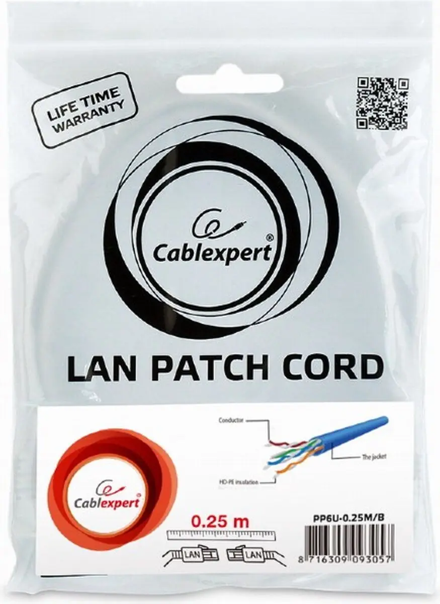 Cablexpert UTP Cat6 Patchkabel 0.25m - Blauw - afbeelding 3 van 5
