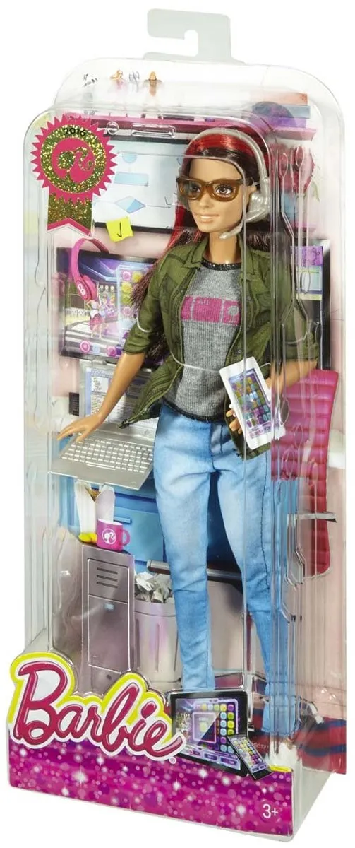 Barbie Game Developer Pop - DMC33 - Groen/Blauw/Grijs/Rood/Rozig