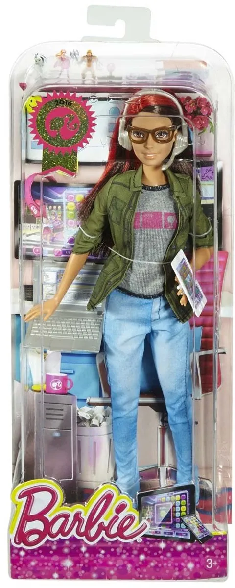Barbie Game Developer Pop - DMC33 - Groen/Blauw/Grijs/Rood/Rozig