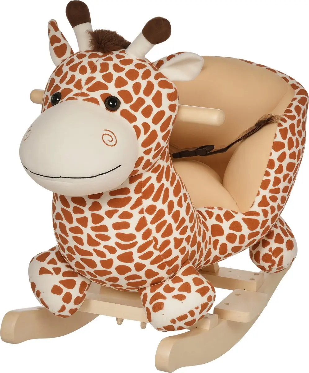 HOMCOM-Kinderschommelpaard-Knuffel-60x33x45cm-Bruin