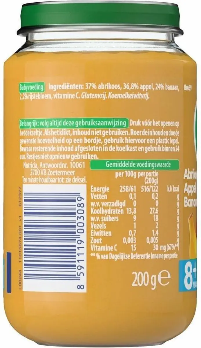 Olvarit Babyvoeding Abrikoos Appel Banaan 8M+ 200g