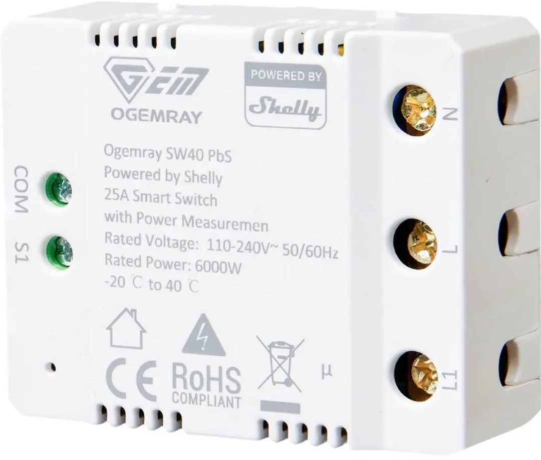 Shelly Ogemray Smarter Relaisschakelaar 25A Bluetooth/WiFi