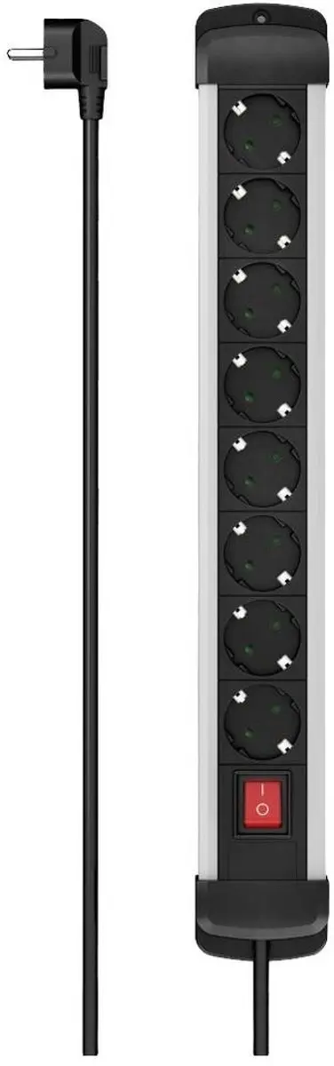Hama 8-voudige Aluminium Stekkerdoos - 1,5m - Zwart