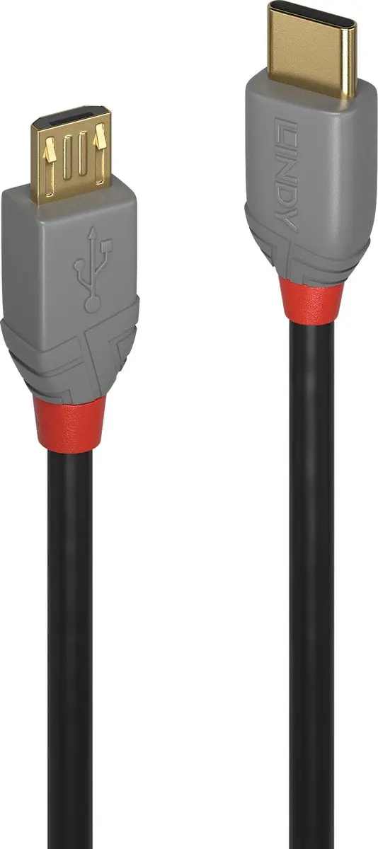 LINDY 36891 USB-kabel USB 2.0 USB-C stekker, USB-micro-B stekker 1.00 m Zwart, G