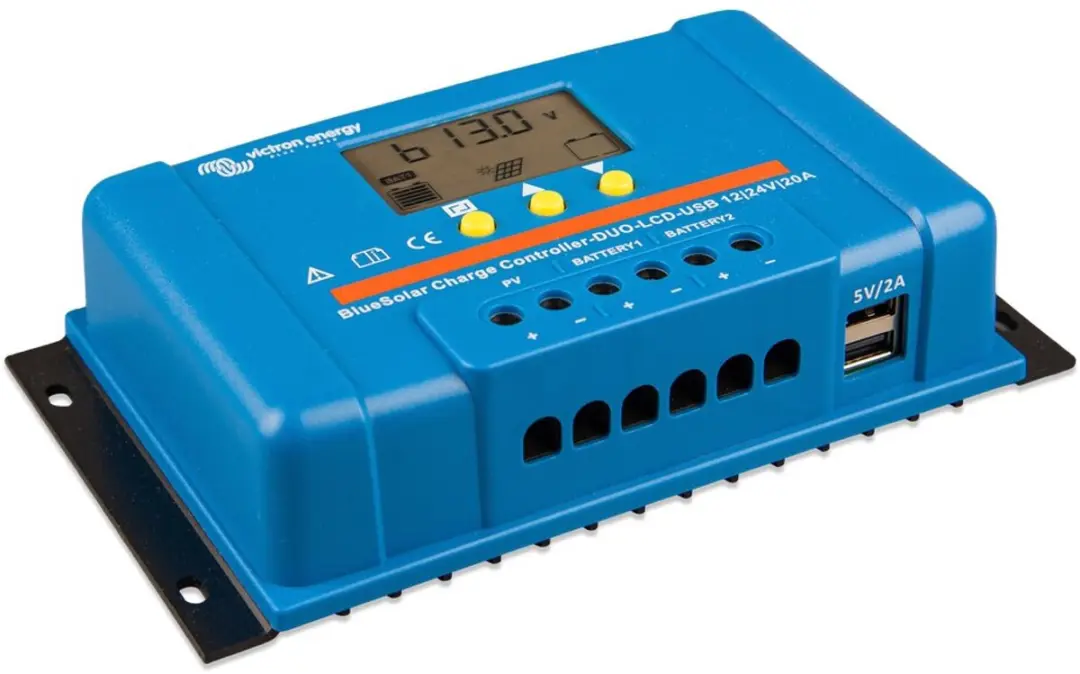 Victron BlueSolar PWM Duo LCD&USB 12/24V-20A - Blauw/Zwart