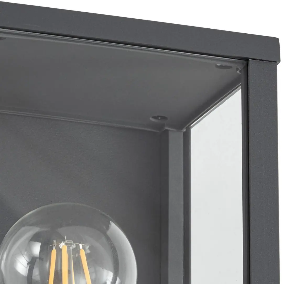 Lindby Wandlamp Buiten Aluminium Glas 1xE27 - 29cm - Antraciet/Transparant - afbeelding 3 van 6