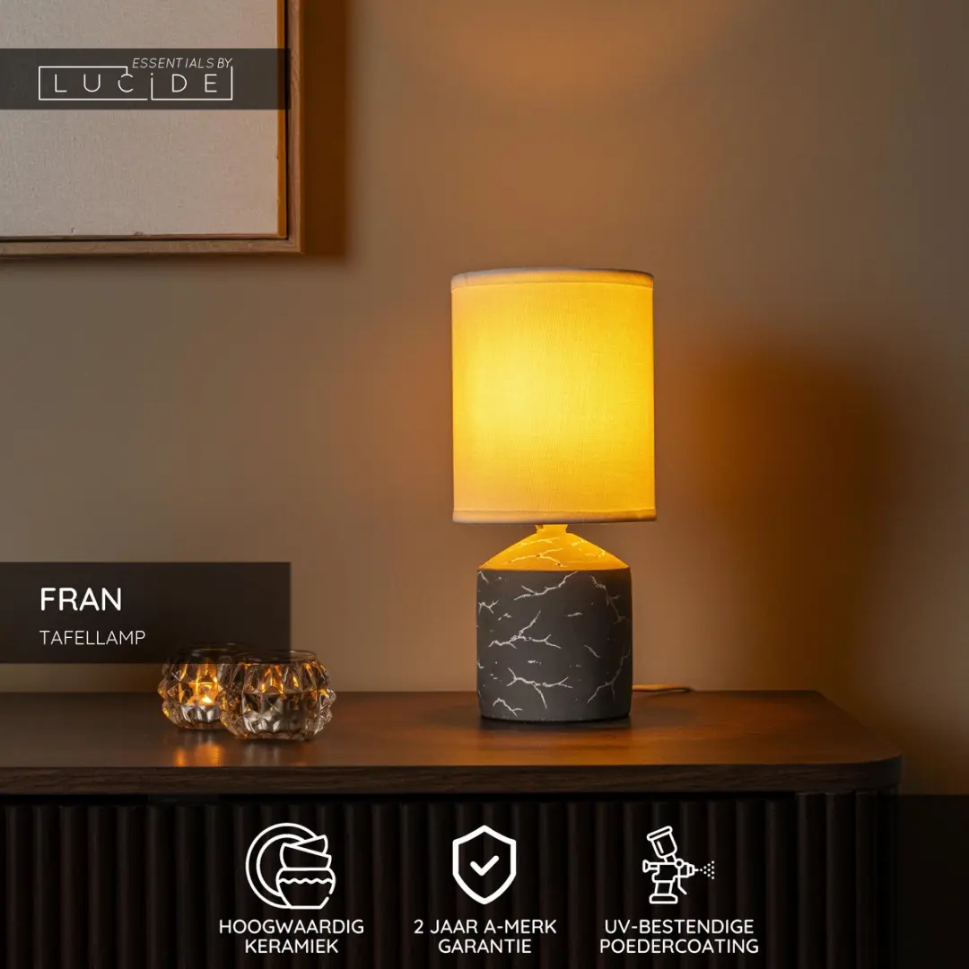 Lucide FRAN Tafellamp Ø13cm - 1xE14 - Taupe - afbeelding 2 van 5
