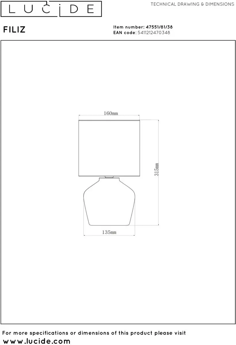 Lucide Filiz Tafellamp Ø16cm - 1xE14 - Beige - afbeelding 4 van 4