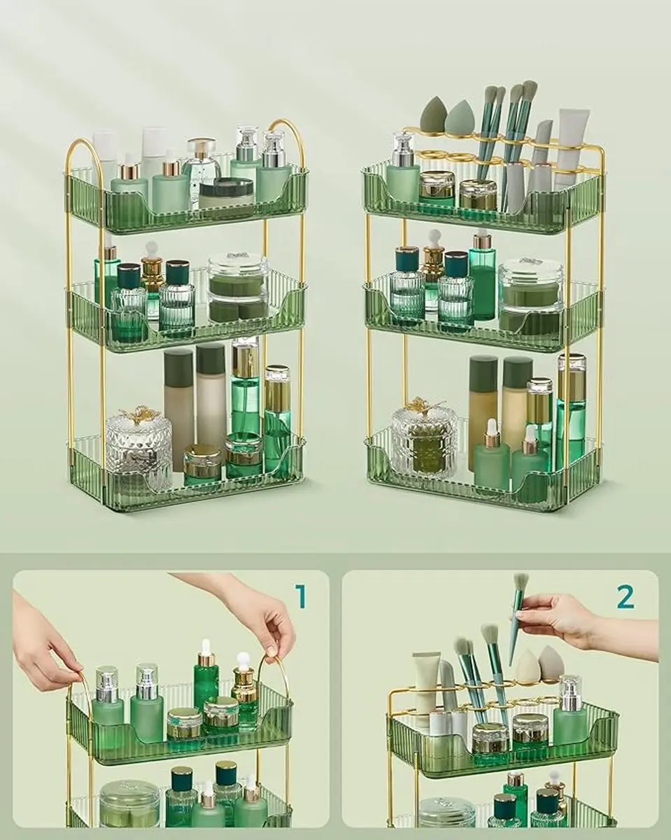 Songmics Make-uporganizer 3-laags - Lichtgroen - afbeelding 6 van 6