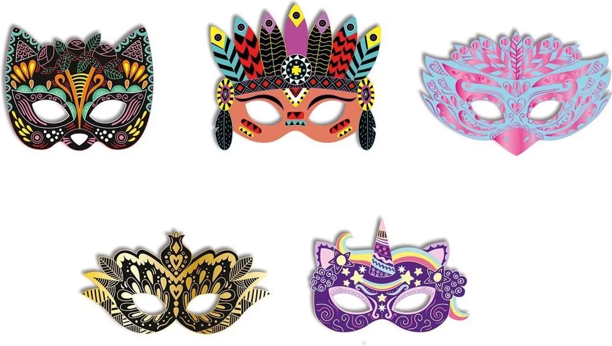 Janod Scratch Art Feestmaskers Knutselset - 5 Stuks - Blauw