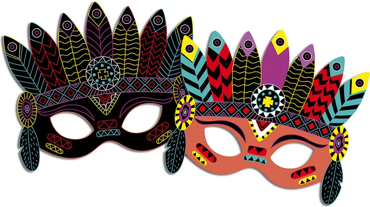 Janod Scratch Art Feestmaskers Knutselset - 5 Stuks - Blauw - afbeelding 6 van 6
